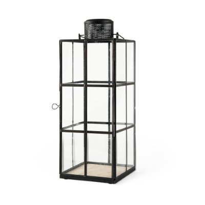 68833 - Gamfield 6.1L x 6.1W x 16.7H Large Black Metal and Glass Lantern