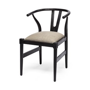 Trixie Curved Back Dining Arm Chair | Dark Taupe Fabric w/ Wooden