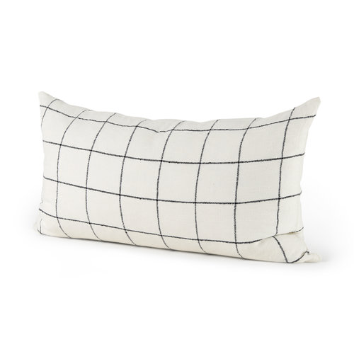 68876 - Suzanne 14x26 White/Black Square Pattern Pillow Cover