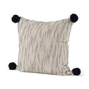Krystal 20x20 Cream/Blue Pom Pom Pillow Cover