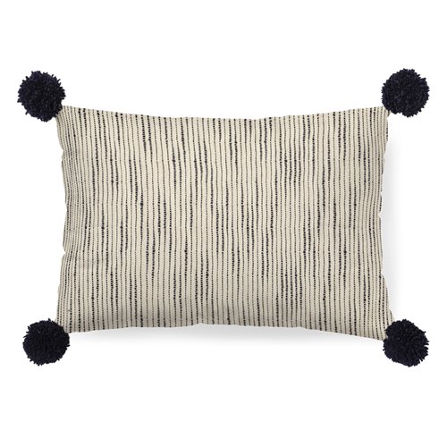 68890 - Krystal 13x21 Cream/Blue Pom Pom Pillow Cover