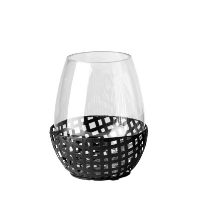 68937 - Reena I Small Black Woven Metal Base Table Candle Holder 