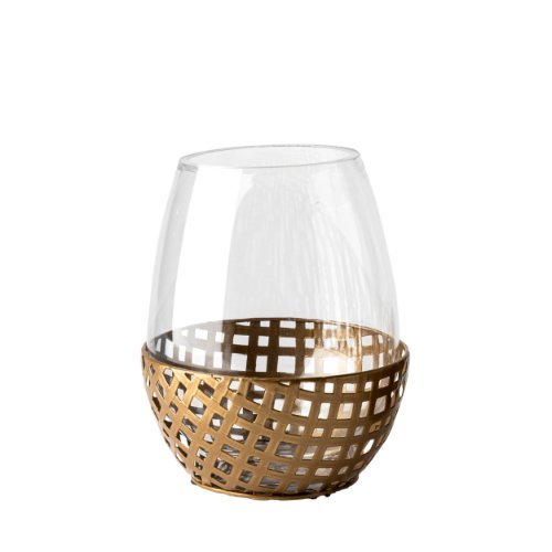 68938 - Reena I Small Gold Woven Metal Base Table Candle Holder 