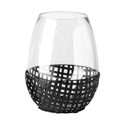 68939 - Reena II Large Black Woven Metal Base Table Candle Holder 