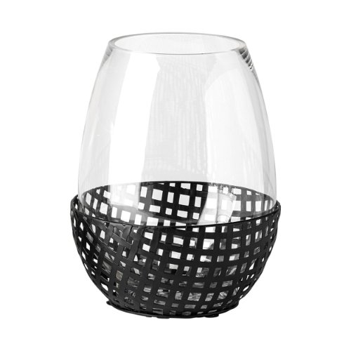 68939 - Reena II Large Black Woven Metal Base Table Candle Holder 