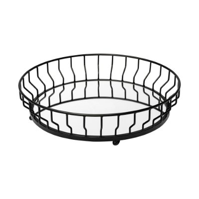 68943 - Helena 20L x 20W Black Metal Mirrored Bottom Round Serving Tray