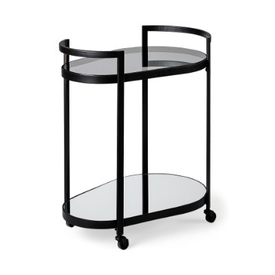 68945 - Eleonore Black Metal Frame Two-Tier w/Glass Shelves Bar Cart