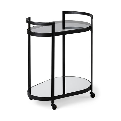 68945 - Eleonore Black Metal Frame Two-Tier w/Glass Shelves Bar Cart