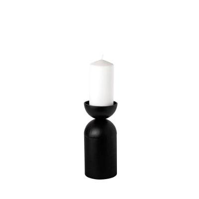 68946 - Alex Small Black Metal Cylindrical Table Candle Holder 