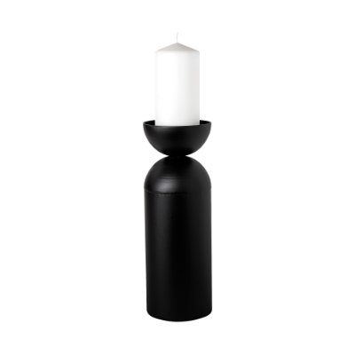 68947 - Alex Large Black Metal Cylindrical  Table Candle Holder 
