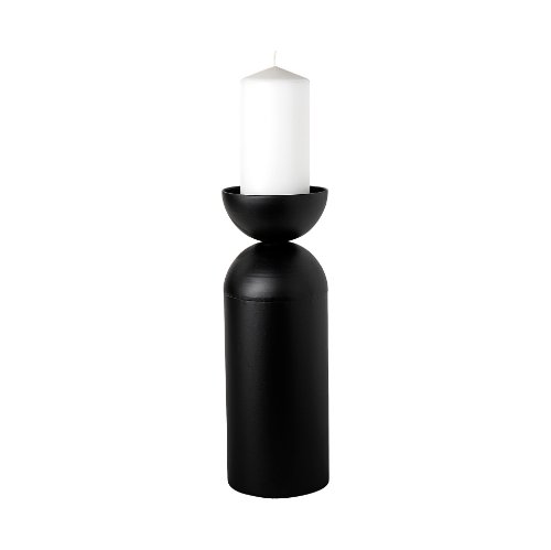 68947 - Alex Large Black Metal Cylindrical  Table Candle Holder 