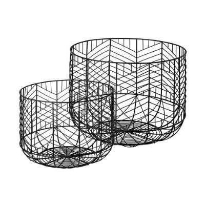 68949 - Idris Set of 2 Black Metal Geometric Mesh Bowls
