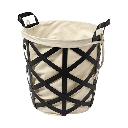 68950 - Liya 18L x 15W Black Metal Basket with Cream Fabric Liner