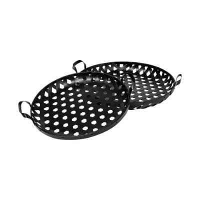 68951 - Lito (Set of 2) Black Woven Metal Round Serving Trays
