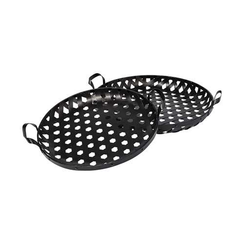 68951 - Lito (Set of 2) Black Woven Metal Round Serving Trays
