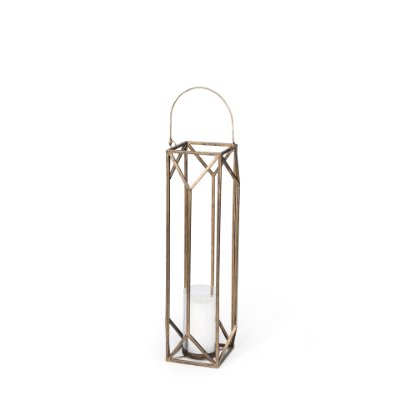 68975 - Ivy Small Gold Metal Geometric Cage Candle Holder Lantern