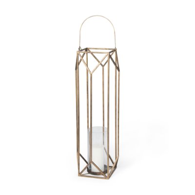 68976 - Ivy Large Gold Metal Geometric Cage Candle Holder Lantern