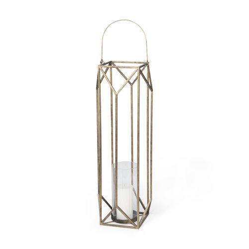 68976 - Ivy Large Gold Metal Geometric Cage Candle Holder Lantern