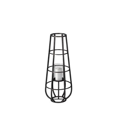 68979 - Bella Small Black Metal Cylindrical Cage Candle Holder Lantern 
