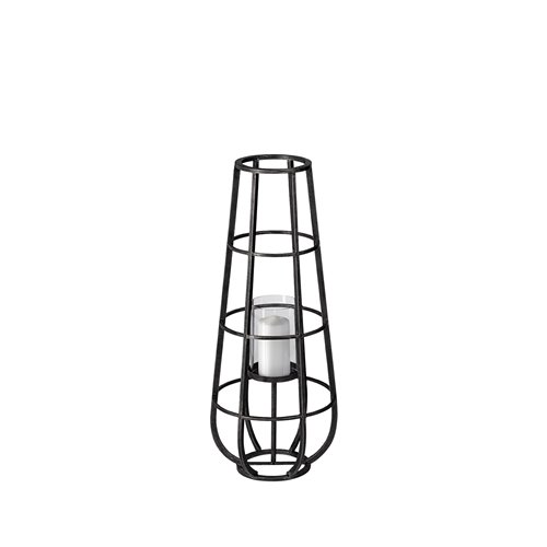 68979 - Bella Small Black Metal Cylindrical Cage Candle Holder Lantern 
