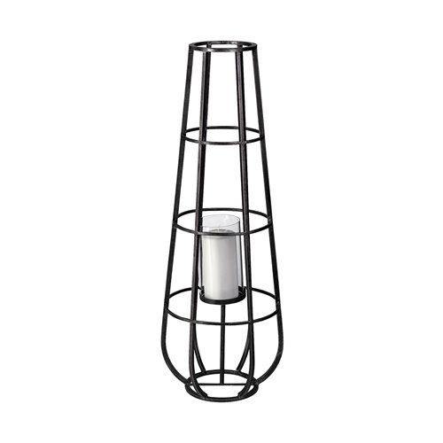 68980 - Bella Large Black Metal Cylindrical Cage Candle Holder Lantern 