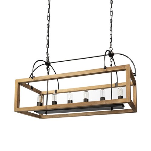 68981 - Josie (42"x14.5"x20") Natural Wood Chassis Six Light Chandelier 