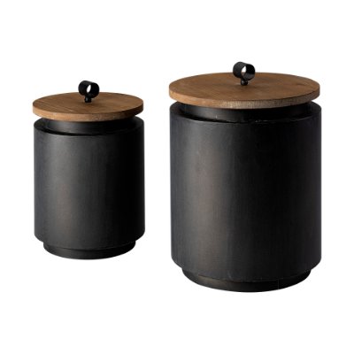 68982 - Cyril (Set of 2) Gray Metal W/ Brown Wood Lids Jars