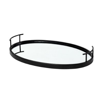 68984 - Ansel 20L x 14W Black Metal Mirrored Bottom Oval Serving Tray