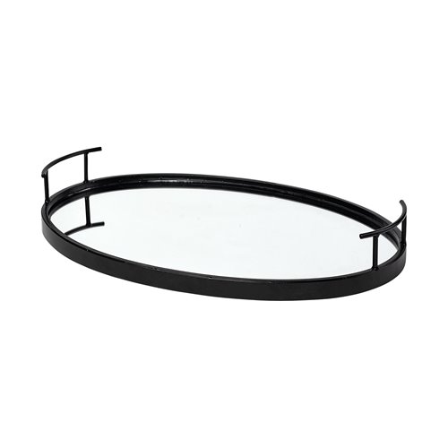 68984 - Ansel 20L x 14W Black Metal Mirrored Bottom Oval Serving Tray