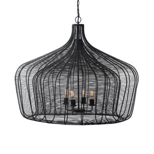 Camila (40"x31") Black Metal Mesh-Style Four Bulb Chandelier 