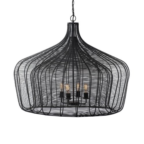 67308 - Camila (40"x31") Black Metal Mesh-Style Four Bulb Chandelier 
