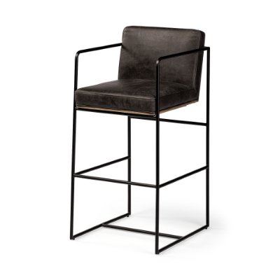 68761 - Stamford 40" Total Height Black Leather Seat w/ Wood Back, Metal Frame Bar Stool