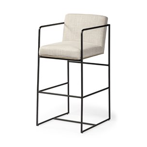 Stamford Backless 40in Seat Bar Stool | Beige Fabric w/ Black Metal