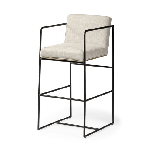 68762 - Stamford 40" Total Height Light Beige Upholstered Seat w/ Wood Back, Metal Frame Bar Stool