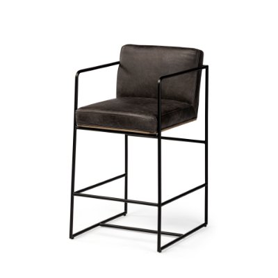 68763 - Stamford 36" Total Height Black Leather Seat w/ Wood Back, Metal Frame Counter Stool