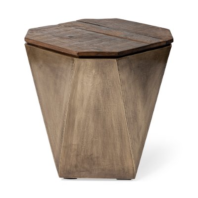 68902 - Esagono Octagonal Gold Metal-Clad Reclaimed Wood End/Side Table w/ Storage