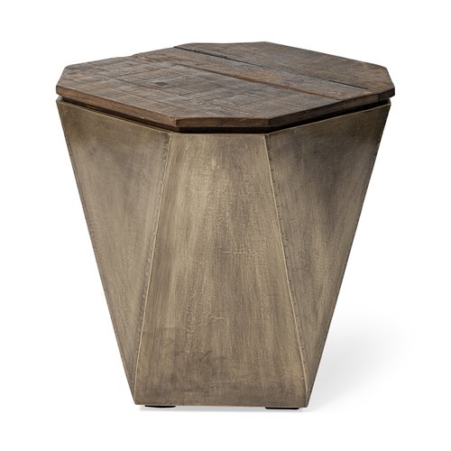 68902 - Esagono Octagonal Gold Metal-Clad Reclaimed Wood End/Side Table w/ Storage
