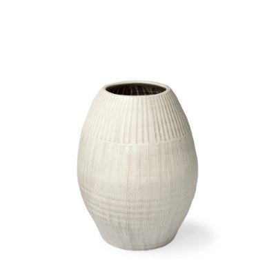69044 - Reyan Small Pearl White Ceramic Striped Vase 