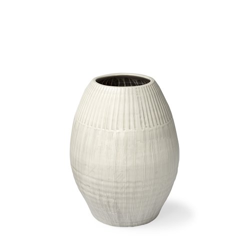 69044 - Reyan Small Pearl White Ceramic Striped Vase 