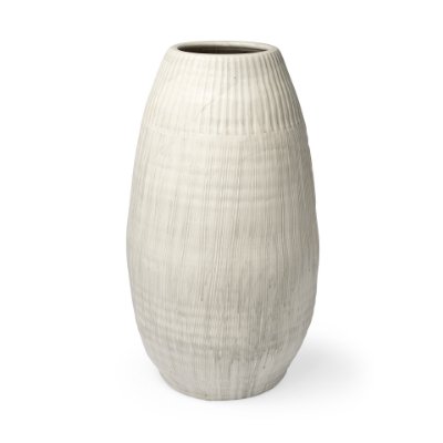 69045 - Reyan Large 28.5" Pearl White Ceramic Striped Vase 