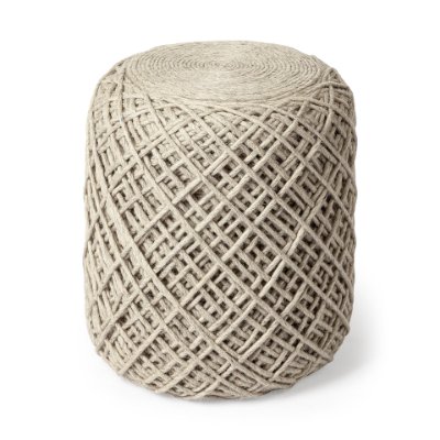 68729 - Allium Oatmeal Handwoven Wool Cylindrical Pouf 