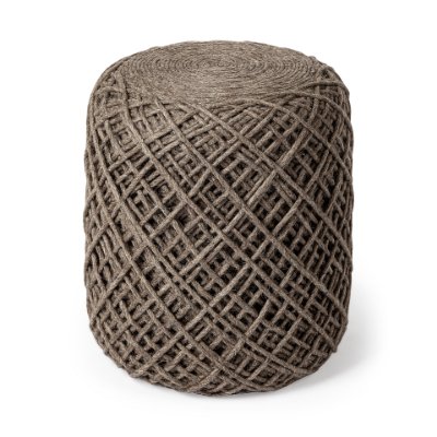 68730 - Allium Dark Brown Handwoven Wool Cylindrical Pouf