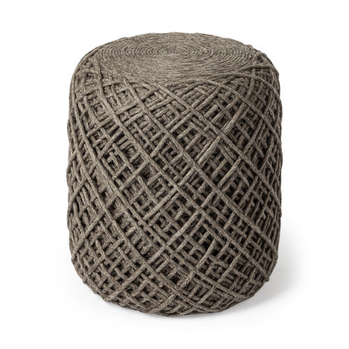 68730 - Allium Dark Brown Handwoven Wool Cylindrical Pouf