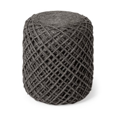 68731 - Allium Dark Gray Handwoven Wool Cylindrical Pouf
