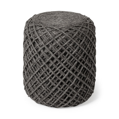 68731 - Allium Dark Gray Handwoven Wool Cylindrical Pouf