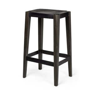 Nell Backless 30in Seat Bar Stool | Black Metal w/ Dark Brown Wood