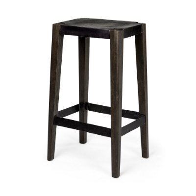 69007 - Nell 30" Seat Height Black Metal Seat & Foot Rest With Black Wood Legs Stool