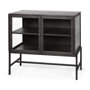 69010 - Arelius  36L x 18W Black-Brown Wood, Black Metal Base w/ 2 Glass Doors Accent Cabinet 