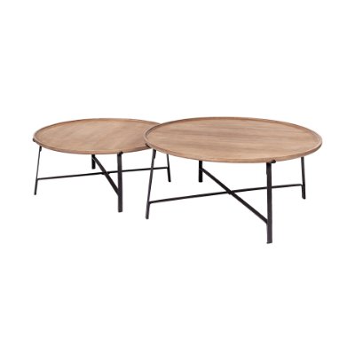 69012 - Helios (Set of 2) Brown Solid Wood Top Black Metal Base Nesting Coffee Tables