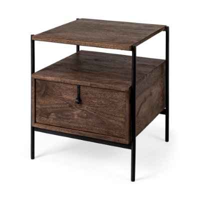 69015 - Glenn I 20L x 21W x 24H Dark Brown Wood w/ Black Iron Frame Square End/Side Table 